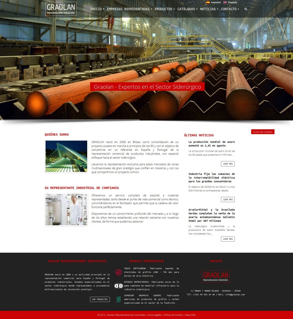 Graolan - diseño web de la empresa especializada en representaciones industriales del sector siderúrgico