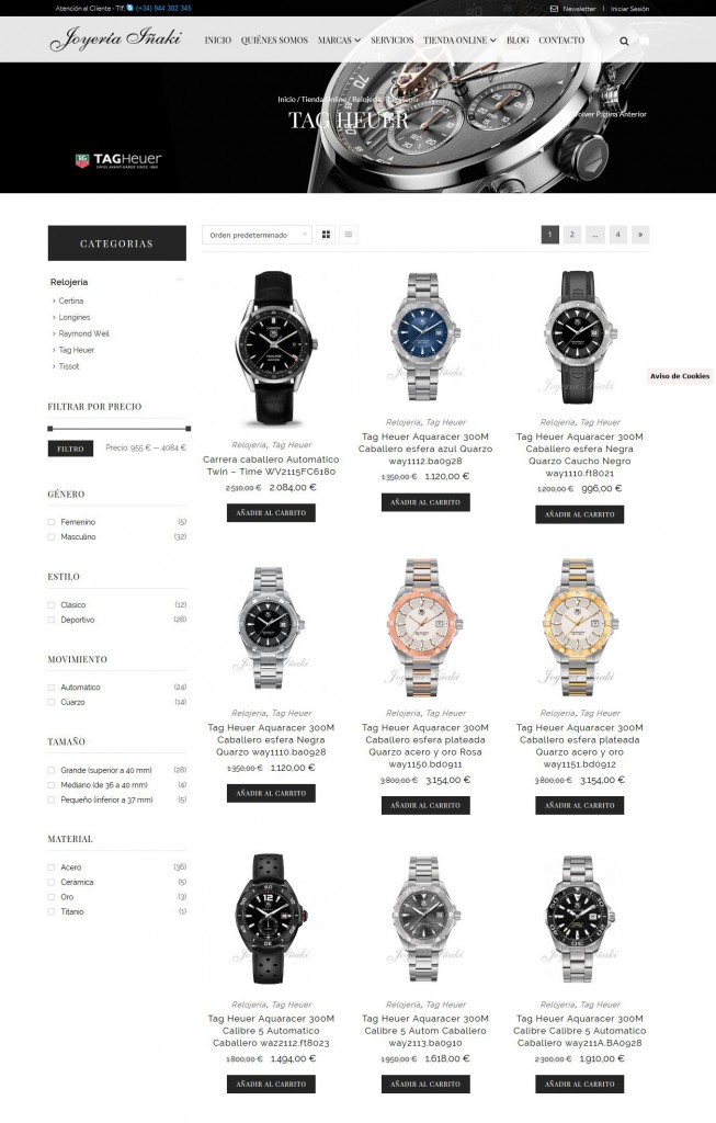 Diseño de la página de Presentación de Producto de la Marca Tag Heuer en la tienda online de Joyería Iñaki